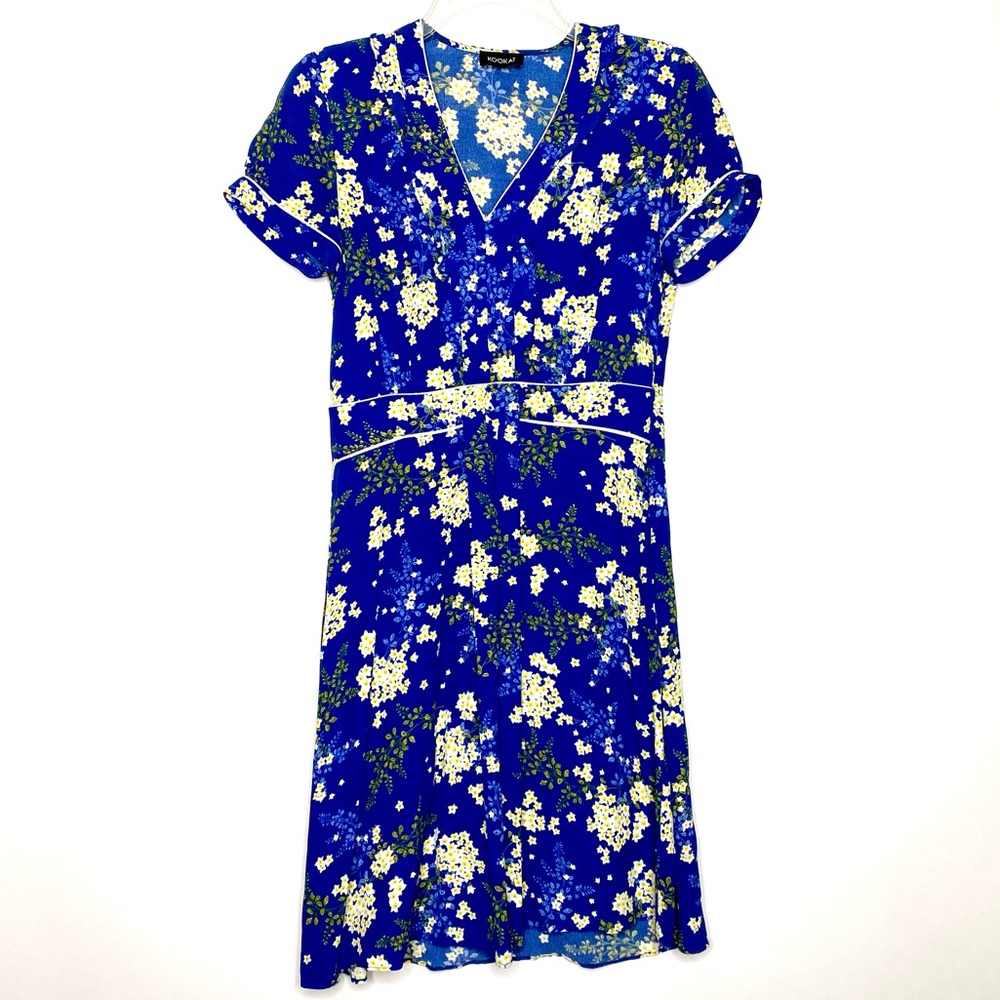 Kookaï Floral Short Sleeve Dress 34 Blue & White